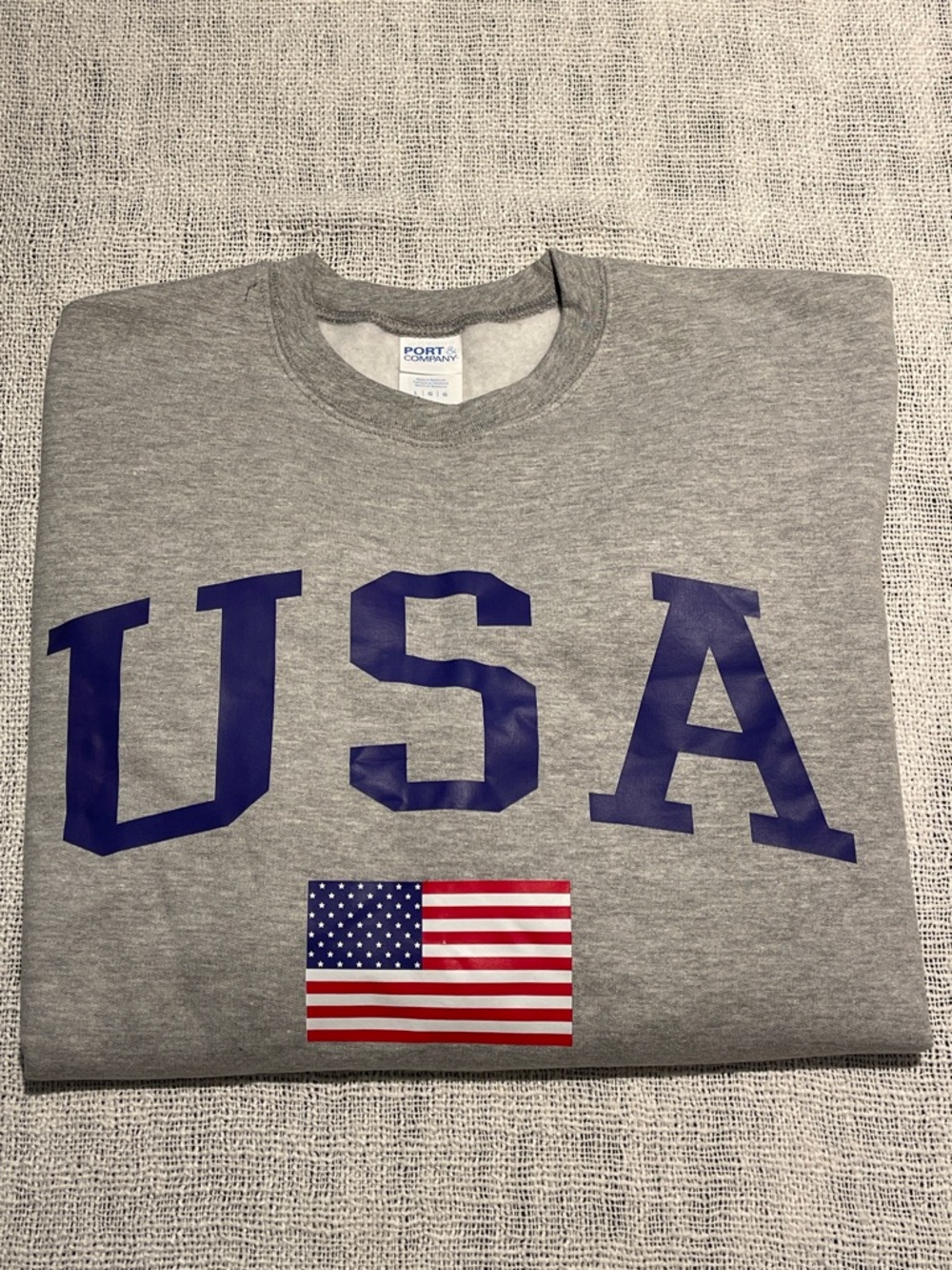 Gray USA Sweatshirt with Flag Graphic